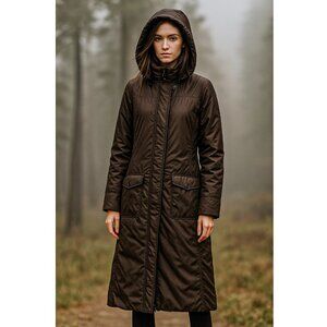 Lole Long Line Hooded Parka Coat Women’s Brown Winter Jacket  Warm Quilted  10